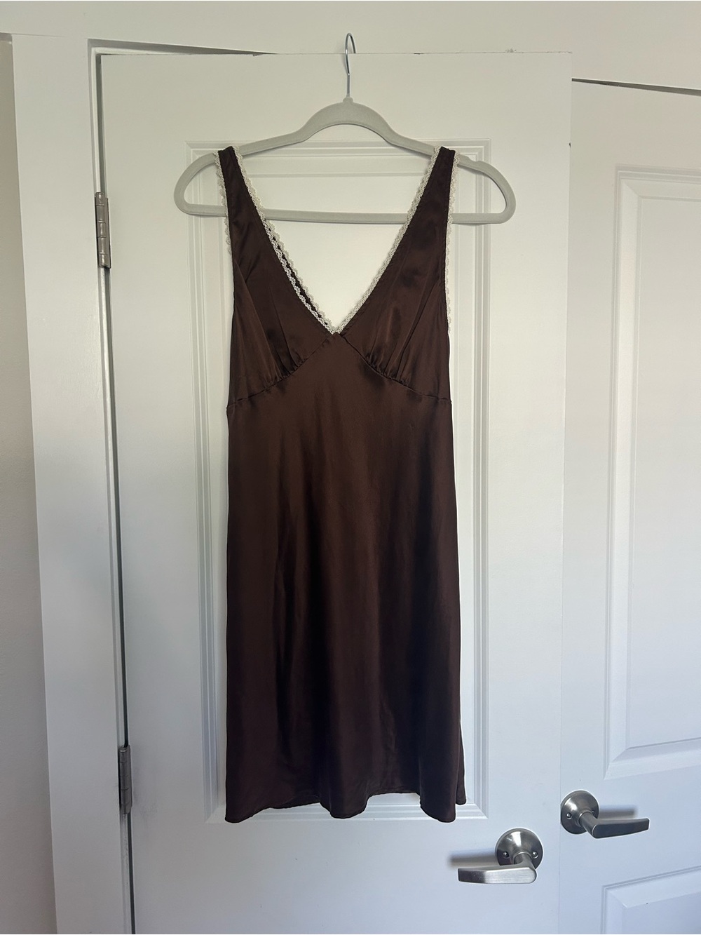 Reformation Brown Satin Slip Mini Dress